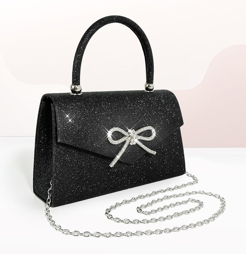 Trisapu Womens Evening Bag Sparkly Bow Clutch Purse Wedding Party Purses Glitter Rhinestone Cocktail Prom Handbags Black - Image 4