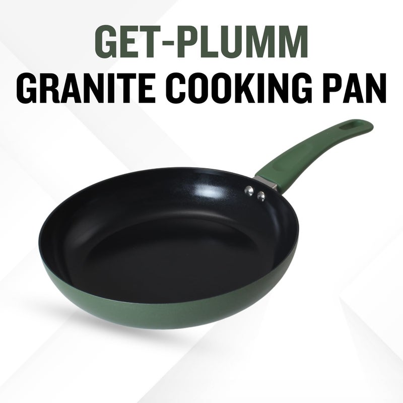 PLUMM Get Non Stick Frying Pan | Granite Omlette Egg Pan | Induction&Gas Fry Pan | PFOA Free | Fry Pan, 1 Year Warranty (28cm,Green) - Image 3
