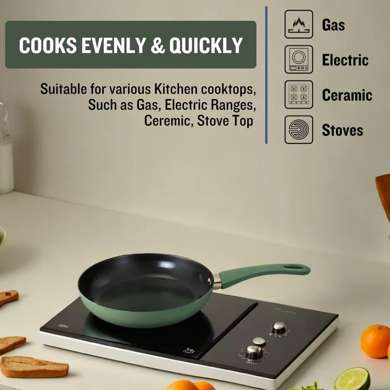PLUMM Get Non Stick Frying Pan | Granite Omlette Egg Pan | Induction&Gas Fry Pan | PFOA Free | Fry Pan, 1 Year Warranty (28cm,Green) - Image 4