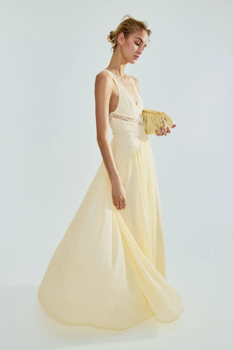 Lace-inset chiffon dress