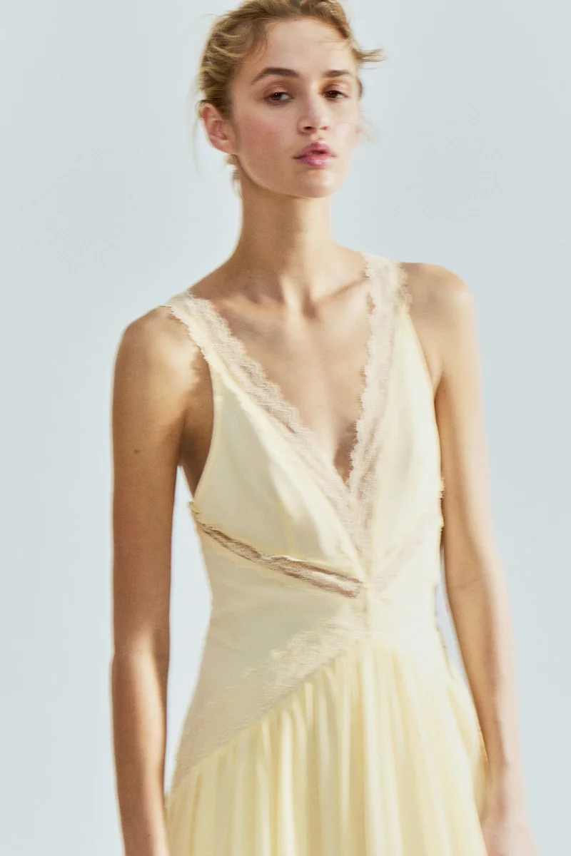 H&M  Lace-inset chiffon dress for Women | Best Price UAE