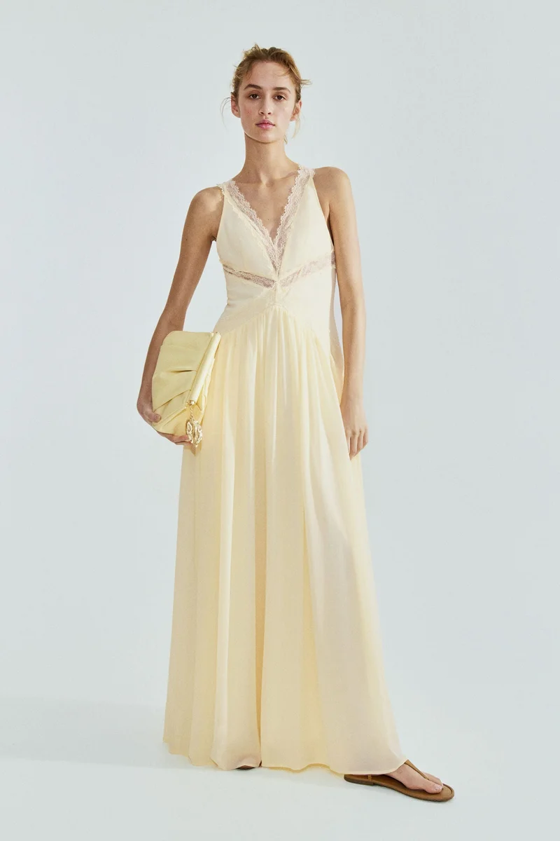 H&M  Lace-inset chiffon dress for Women | Best Price UAE