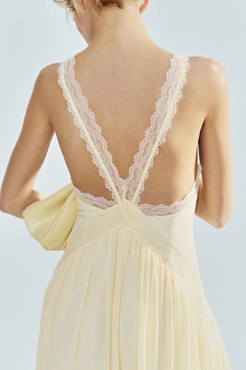 H&M  Lace-inset chiffon dress for Women | Best Price UAE