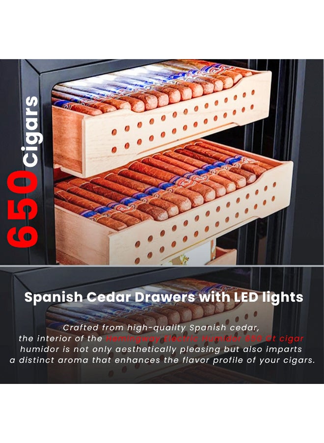 Hemingway B2 Electric Cigar Humidor Cabinet 650 Capacity – Spanish Cedar Storage with Touchscreen Display, Fingerprint Lock, Double Glass Door, Temperature & Humidity Control. - Image 3