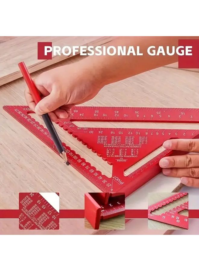 Red 12 Inch Aluminum Alloy Triangle Square Protractor with Metric Markings for Woodworking - Image 4