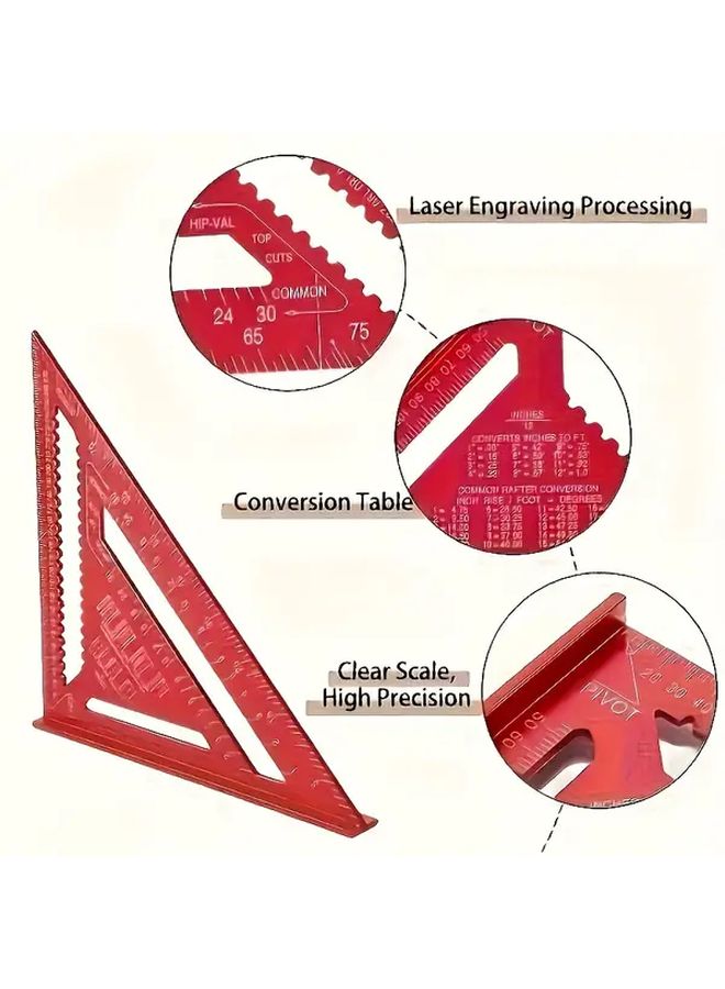 Red 12 Inch Aluminum Alloy Triangle Square Protractor with Metric Markings for Woodworking - Image 5