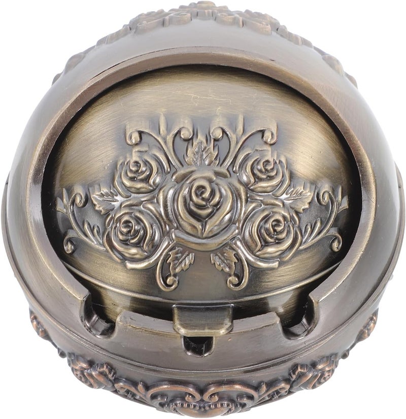 TOYANDONA Vintage Small Metal Ashtray with Lid, Portable round Covered Ash Tray for Outdoor Patio and Home Use, Windproof Mini Car Ashtray for Travel and Indoor Smoking - Image 1