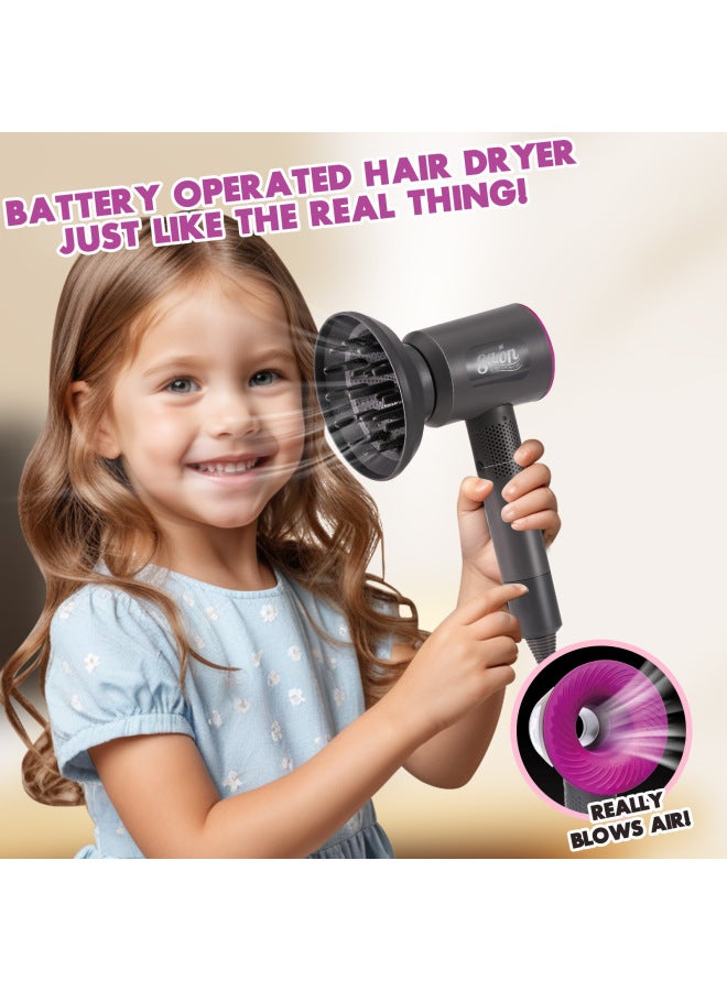 Children's Play Home Hair Dryer Salon Girls Toy Simulation Hairdressing Tools Suit Hairdresser To Cut Hair-Specifications:Hair Dryer Set-42 (rose Black) - Image 2