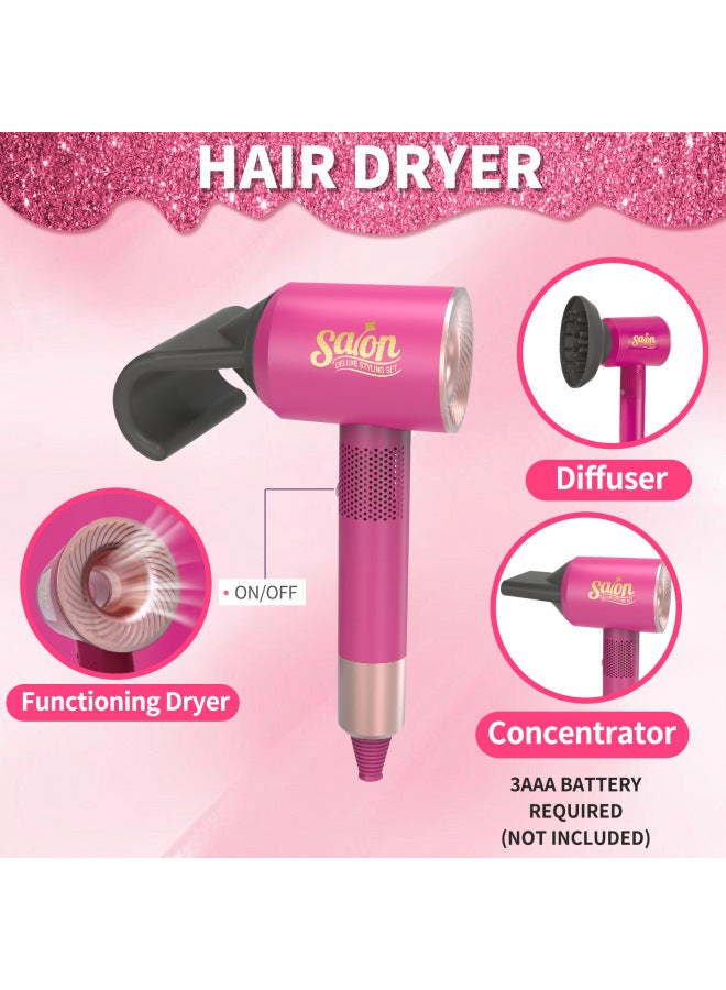 Children's Play Home Hair Dryer Salon Girls Toy Simulation Hairdressing Tools Suit Hairdresser To Cut Hair-Specifications:Hair Dryer Set-42 (rose Black) - Image 4