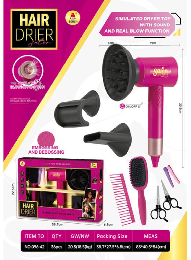 Children's Play Home Hair Dryer Salon Girls Toy Simulation Hairdressing Tools Suit Hairdresser To Cut Hair-Specifications:Hair Dryer Set-42 (rose Black) - Image 1