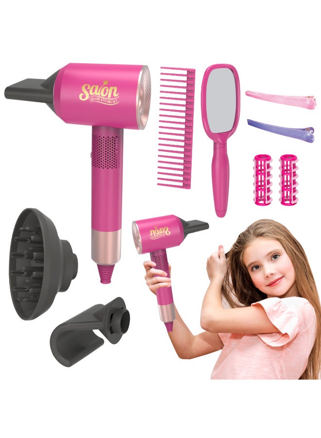 Children's Play Home Hair Dryer Salon Girls Toy Simulation Hairdressing Tools Suit Hairdresser To Cut Hair-Specifications:Hair Dryer Set-42 (rose Black) - Image 3