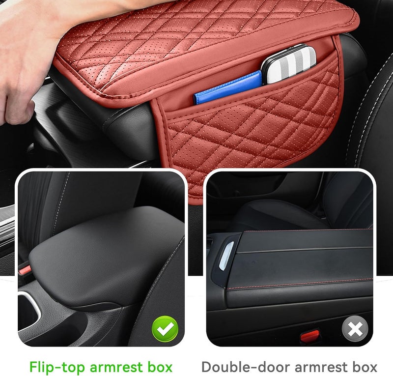 Couslcd Car Center Console Cover, Leather Vehicle Arm Rest Cushion with 2 Storage Bags, Automotive Armrest Interior Seat Box Pad Accessories, Universal for SUV, Sedan, Truck (Red) - Image 4