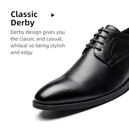 AMAPO Men's Oxford Formal Dress Shoes Comfortable Classic Business Lace Up Derby Plain Toe(A20712-BLK-42) - Image 2