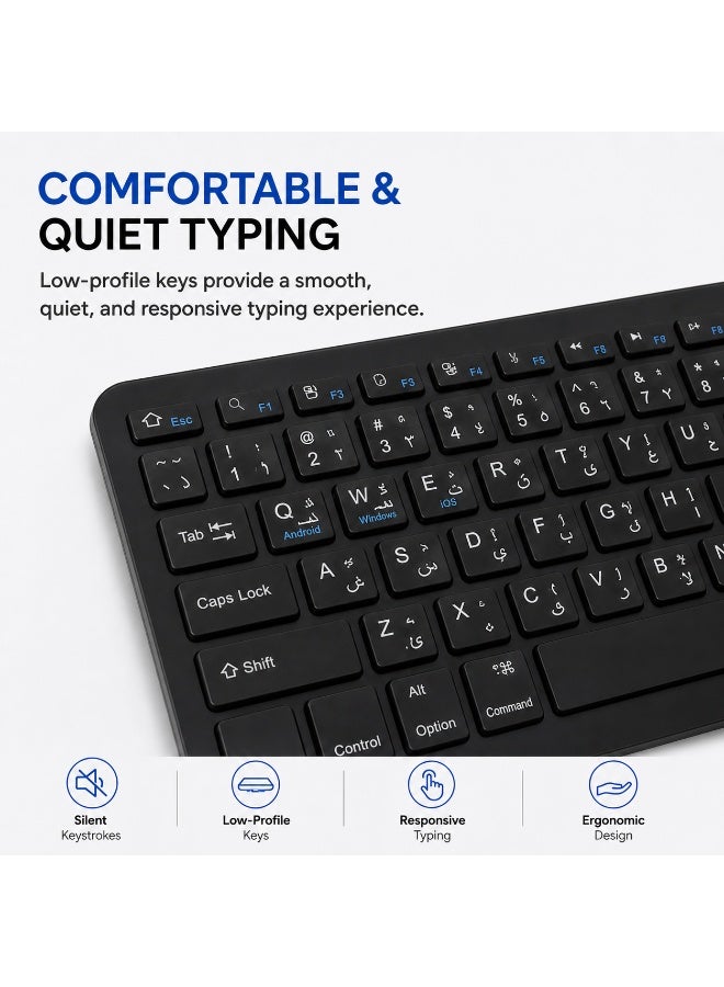 Hedge Wireless Bluetooth Keyboard and Mouse Combo Rechargeable Slim Keyboard Kit with Multi-Device Support Silent Click Mouse Long Battery Life Compact Portable Design for Laptop PC Tablet Black - Image 4