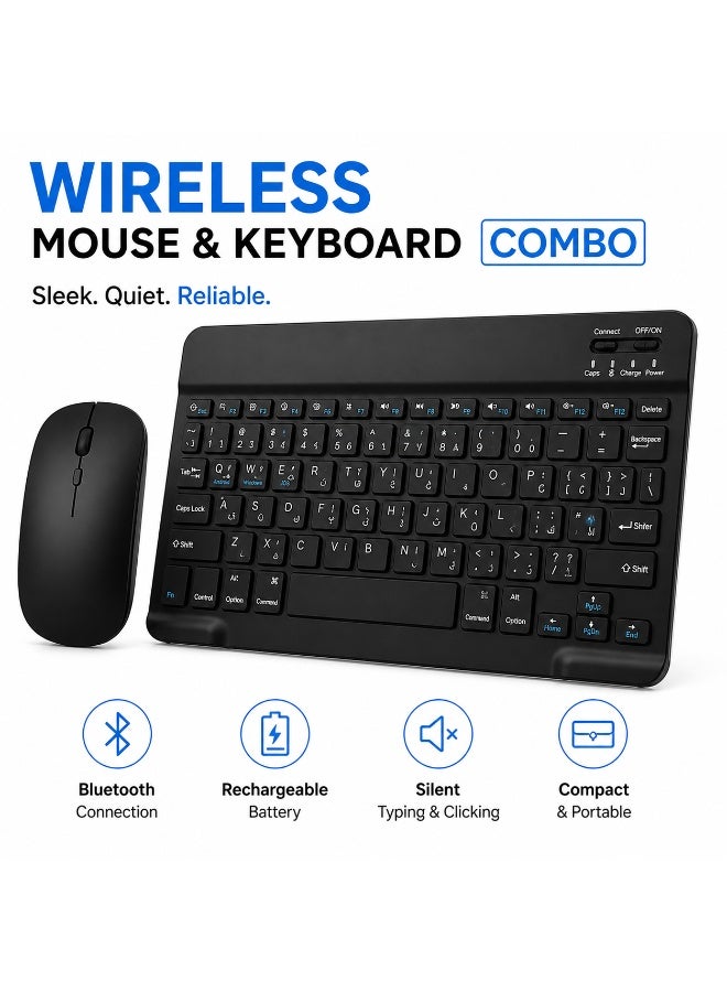 Hedge Wireless Bluetooth Keyboard and Mouse Combo Rechargeable Slim Keyboard Kit with Multi-Device Support Silent Click Mouse Long Battery Life Compact Portable Design for Laptop PC Tablet Black - Image 2