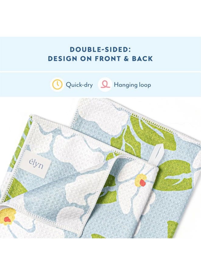 ELYN Microfiber Kitchen Dish Towel Set, Quick-Dry & Absorbent Waffle Weave Cleaning Towels, Set of 4 Kitchen Towels, Paper Towels Alternative (Bold Floral & Geo) - Image 4
