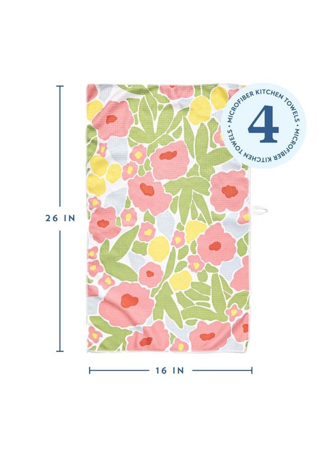 ELYN Microfiber Kitchen Dish Towel Set, Quick-Dry & Absorbent Waffle Weave Cleaning Towels, Set of 4 Kitchen Towels, Paper Towels Alternative (Bold Floral & Geo) - Image 2