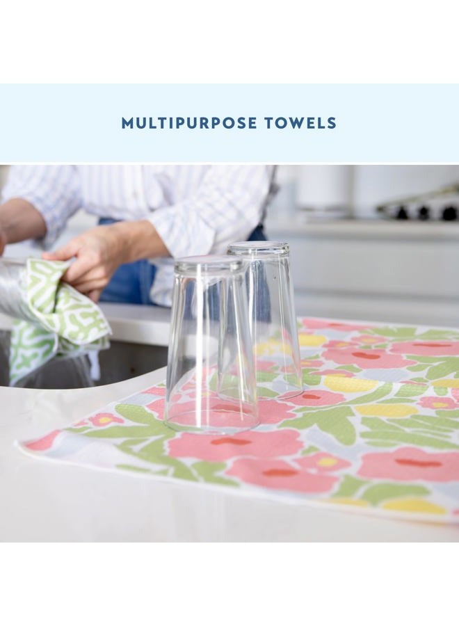 ELYN Microfiber Kitchen Dish Towel Set, Quick-Dry & Absorbent Waffle Weave Cleaning Towels, Set of 4 Kitchen Towels, Paper Towels Alternative (Bold Floral & Geo) - Image 5