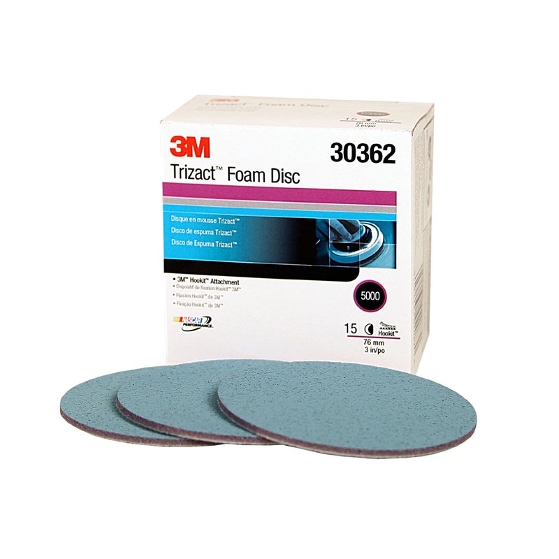 3M Trizact 3M Trizact Hookit Foam Disc, 30362, 3 in, P5000, 15 discs per carton , blue - Image 1