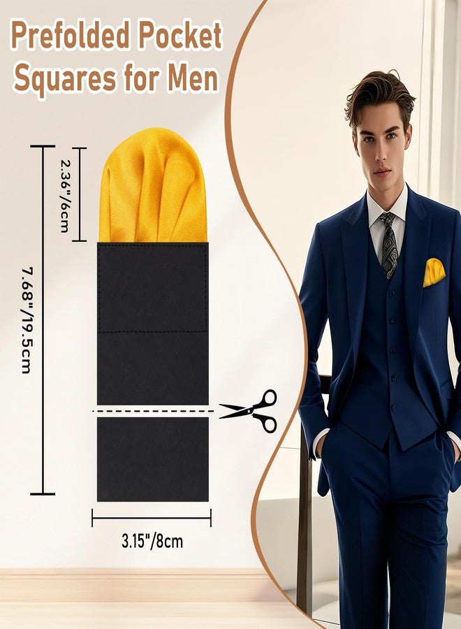 Gsyziux Pre-folded Pocket Squares for Men Solid Color Mens Suit Handkerchiefs Pocket Square on Card for Suit Tuxedo (Yellow) - Image 5