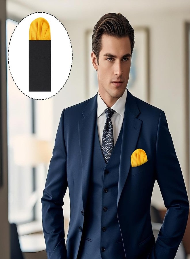 Gsyziux Pre-folded Pocket Squares for Men Solid Color Mens Suit Handkerchiefs Pocket Square on Card for Suit Tuxedo (Yellow) - Image 2