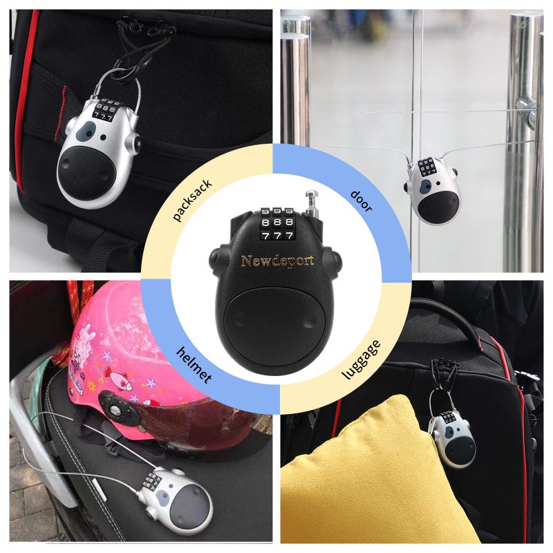 Newdeport 2â€²5â€³Retractable Cable Lock - High-Security 3-Digit Combination Lock for Bike, Ski, Surfboard & Stroller - Compact Portable Travel Lock for Helmet, Luggage & Scooter - Keyless & Resettable - Image 4