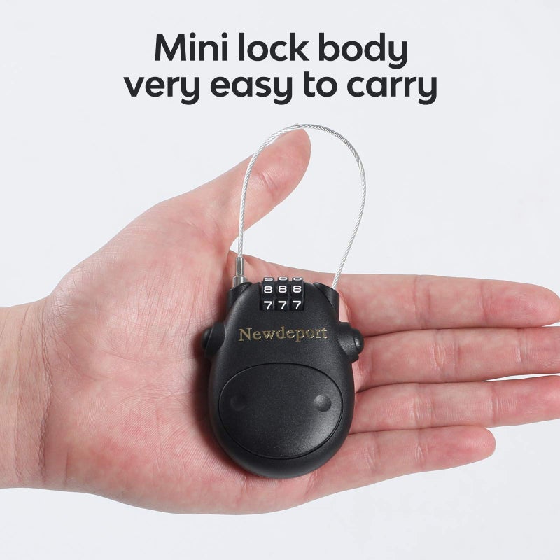 Newdeport 2â€²5â€³Retractable Cable Lock - High-Security 3-Digit Combination Lock for Bike, Ski, Surfboard & Stroller - Compact Portable Travel Lock for Helmet, Luggage & Scooter - Keyless & Resettable - Image 3