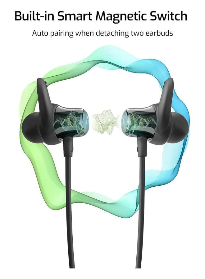 RAVPOWER Wireless Earbuds 120H Battery Life Fast Charging Magnetic Neckband Earphones IPX5 Waterproof Sports Headphones Clear Calls Black RP-BH1003 Black - Image 5