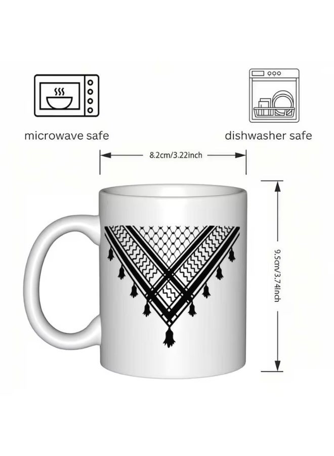 RYN كوب قهوة سيراميك بطباعة شماغ - مصنوع يدويًا بحب، متين وقابل لإعادة الاستخدام، مثالي للمنزل والمكتب - Image 2