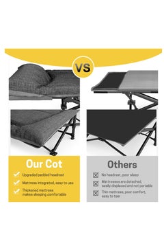 ARCOON ARCOON Camping Cot for Adults with Cushion and Pillow, Portable Folding Bed for Sleeping, Lightweight Tent cot with Carry Bag Supports 450 lbs (Grey)  - Image 3