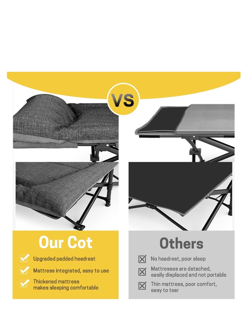 ARCOON - ARCOON Camping Cot for Adults with Cushion and Pillow, Portable Folding Bed for Sleeping, Lightweight Tent cot with Carry Bag Supports 450 lbs (Grey) - Image 1