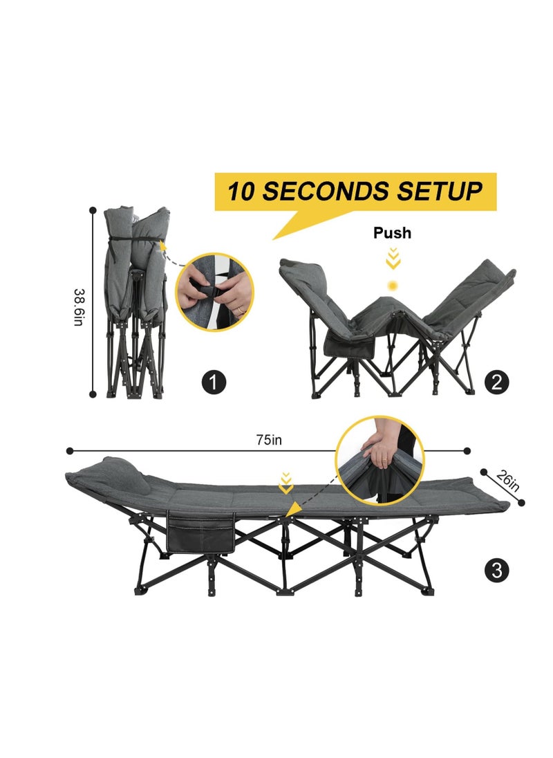 ARCOON - ARCOON Camping Cot for Adults with Cushion and Pillow, Portable Folding Bed for Sleeping, Lightweight Tent cot with Carry Bag Supports 450 lbs (Grey) - Image 1
