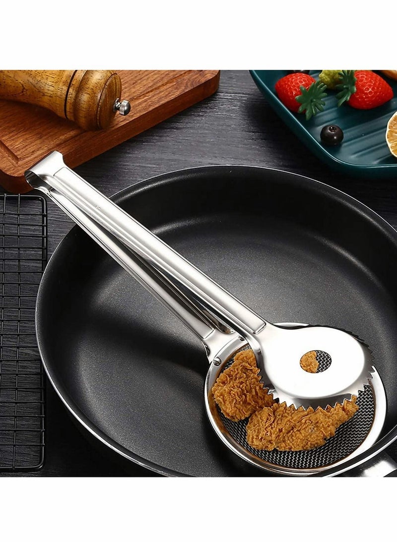 SYOSI 2 in 1 Stainless Steel Fine Mesh Strainer Oil Frying Filter Spoon Colander Clips Multi functional Kitchen Frying Accessories for Fried Food Salad BBQ 2 Pack - Image 5