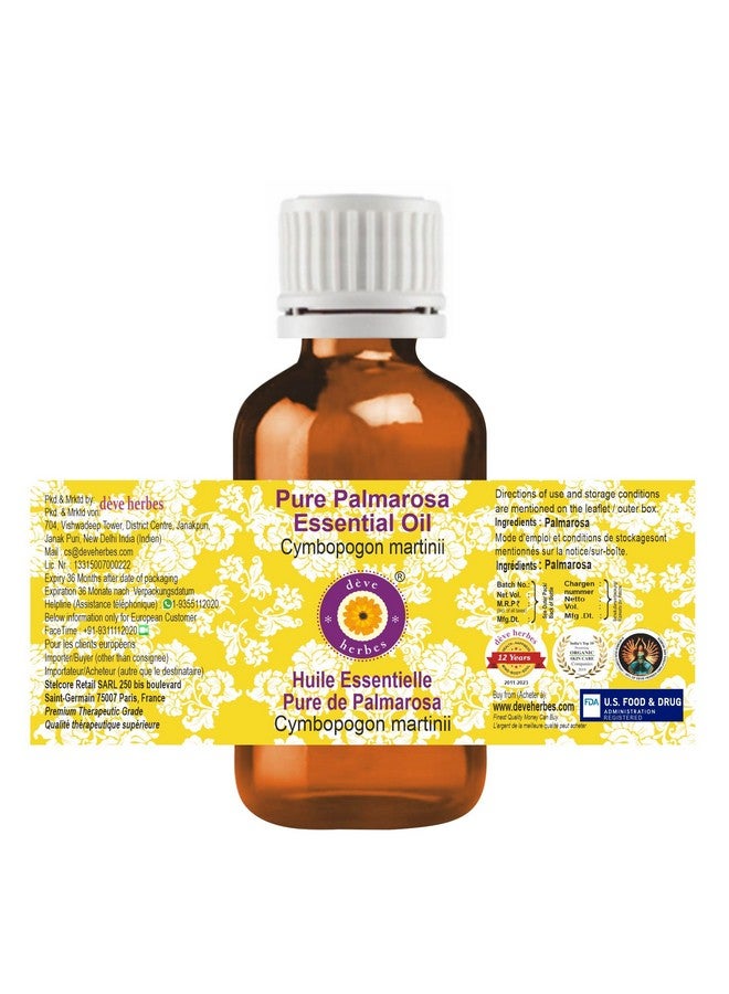 Deve Herbes Palmarosa Essential Oil (Cymbopogon martinii) Pure | Non-Sticky | Non-greasy | Lightweight | Men & Women | All Skin Types | Steam Distilled 5ml - Image 2