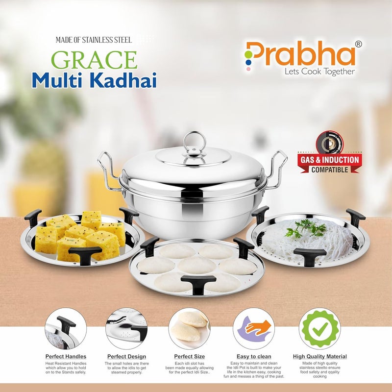 Prabha Prabha Stainless Steel Grace IB Multi Kadhai 28cm 6Plates Stainless Steel Lid Multi Function 5 Year Manufacturer Warranty - Image 5