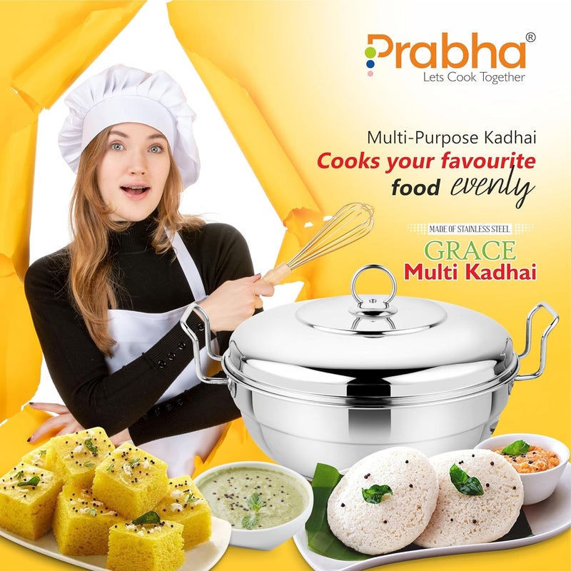 Prabha Prabha Stainless Steel Grace IB Multi Kadhai 28cm 6Plates Stainless Steel Lid Multi Function 5 Year Manufacturer Warranty - Image 4