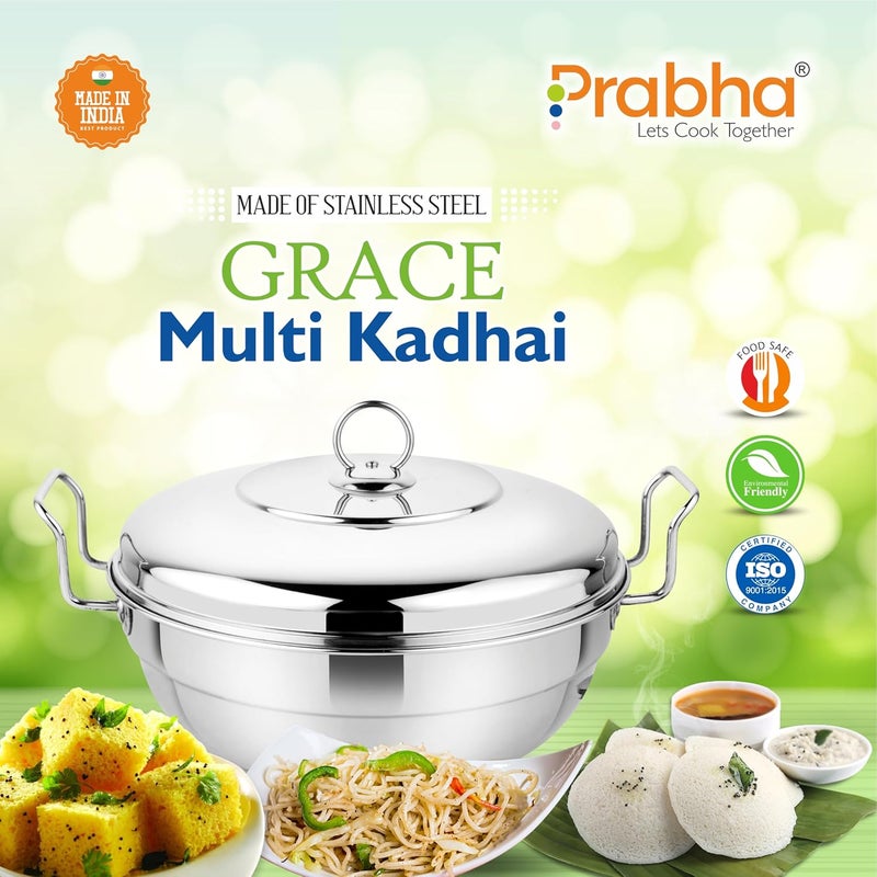 Prabha Prabha Stainless Steel Grace IB Multi Kadhai 28cm 6Plates Stainless Steel Lid Multi Function 5 Year Manufacturer Warranty - Image 2