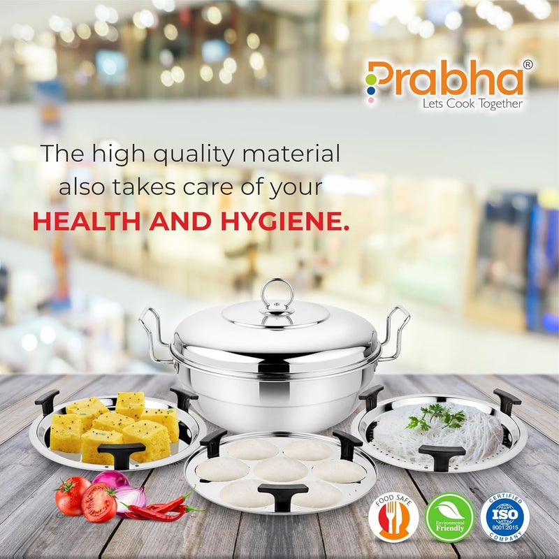 Prabha Prabha Stainless Steel Grace IB Multi Kadhai 28cm 6Plates Stainless Steel Lid Multi Function 5 Year Manufacturer Warranty - Image 3
