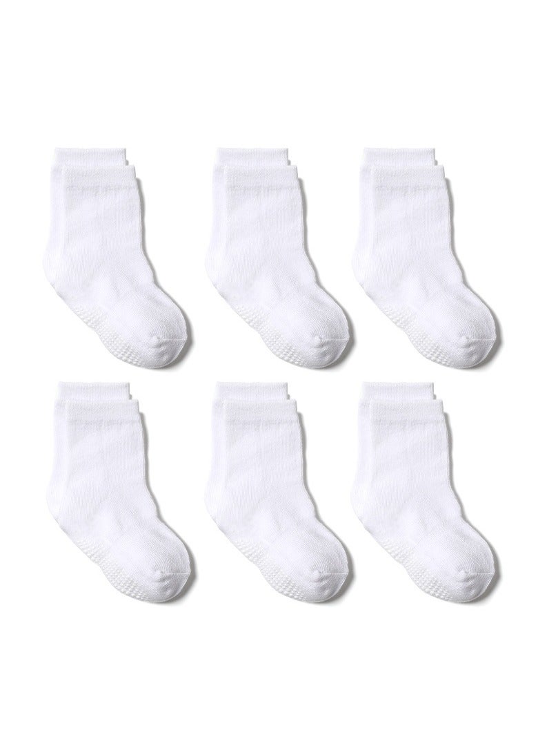 جوارب أرضية للأطفال مضادة للانزلاق، 6 أزواج، لون أبيض - Image 1