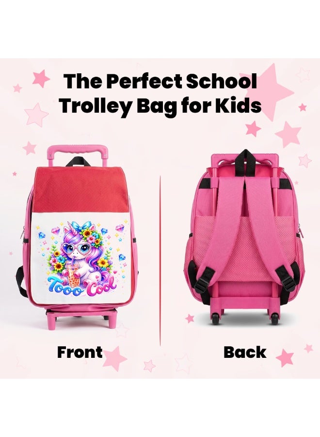 PRINTSHOP4ME Girls Unicorn Trolley School Bag | Rolling Backpack with Wheels | Adjustable Handle | Casual Everyday Travel Use - Image 3