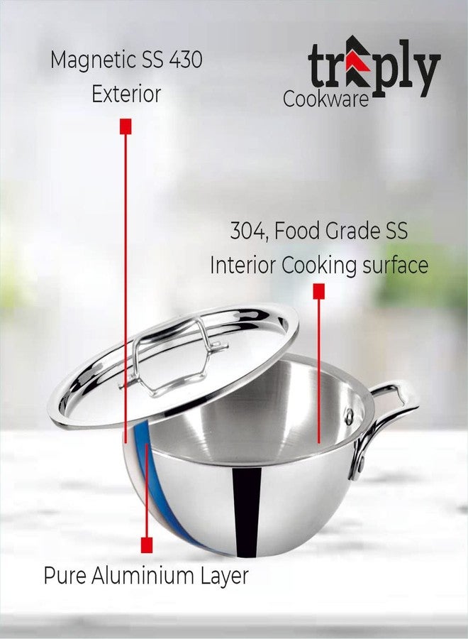 Baltra Triply Stainless Steel Kadai with Lid - 26 cm, 3.5 litres (Induction Friendly) - Image 3