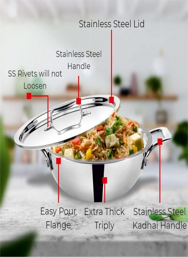 Baltra Triply Stainless Steel Kadai with Lid - 26 cm, 3.5 litres (Induction Friendly) - Image 2