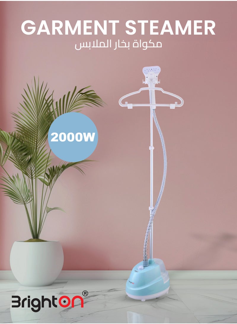 برايتون مكواة بخار للملابس - 2000 واط، خزان سعة 1.5 لتر، بخار مستمر لمدة 45 دقيقة، عصا تلسكوبية، كي عمودي، حماية أمان مزدوجة، خرطوم مرن، ضمان لمدة عامين.  - Image 2