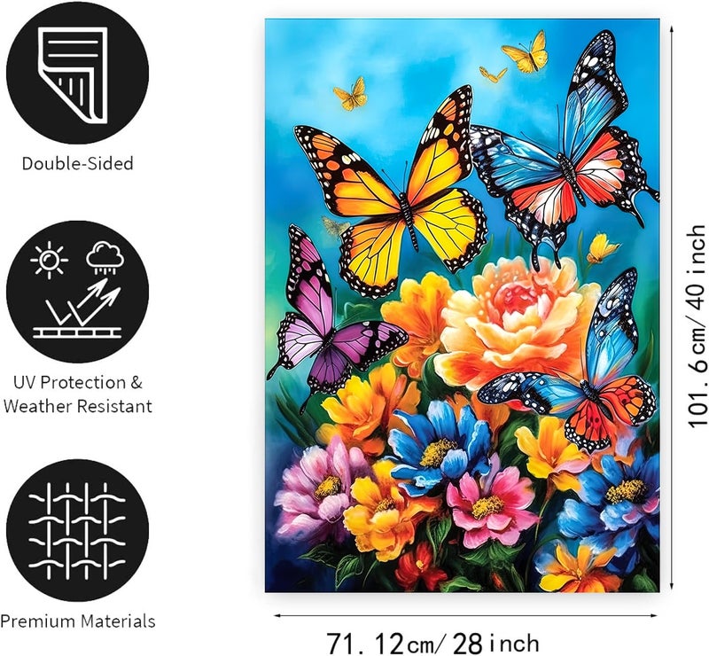 DZGlobal Spring Summer House Flags 28x40 Double Sided Large Butterfly Garden Flag Flower Yard Flags for Outside Butterflies Outdoor Decorative Floral Welcome Flags - Image 2