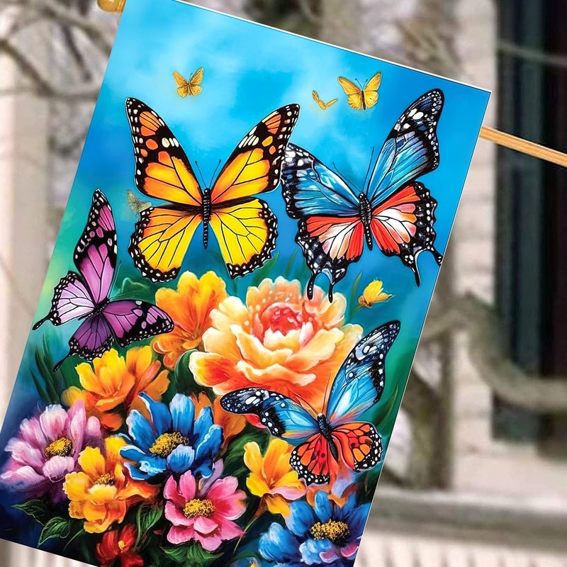 DZGlobal Spring Summer House Flags 28x40 Double Sided Large Butterfly Garden Flag Flower Yard Flags for Outside Butterflies Outdoor Decorative Floral Welcome Flags - Image 5