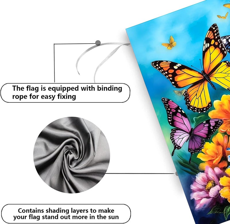 DZGlobal Spring Summer House Flags 28x40 Double Sided Large Butterfly Garden Flag Flower Yard Flags for Outside Butterflies Outdoor Decorative Floral Welcome Flags - Image 4