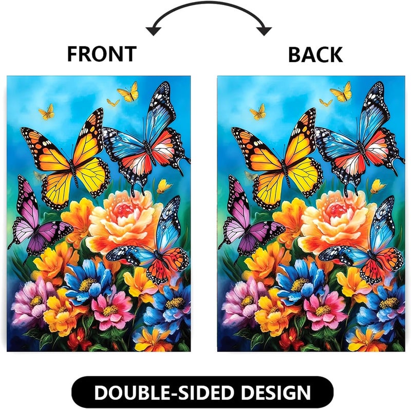 DZGlobal Spring Summer House Flags 28x40 Double Sided Large Butterfly Garden Flag Flower Yard Flags for Outside Butterflies Outdoor Decorative Floral Welcome Flags - Image 3