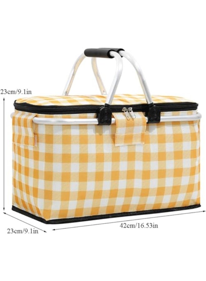 Generic 22-litre picnic basket, foldable portable cooler bag, grocery bag and shopping basket with aluminium handles for shopping, travelling and camping (red mesh)  - Image 2