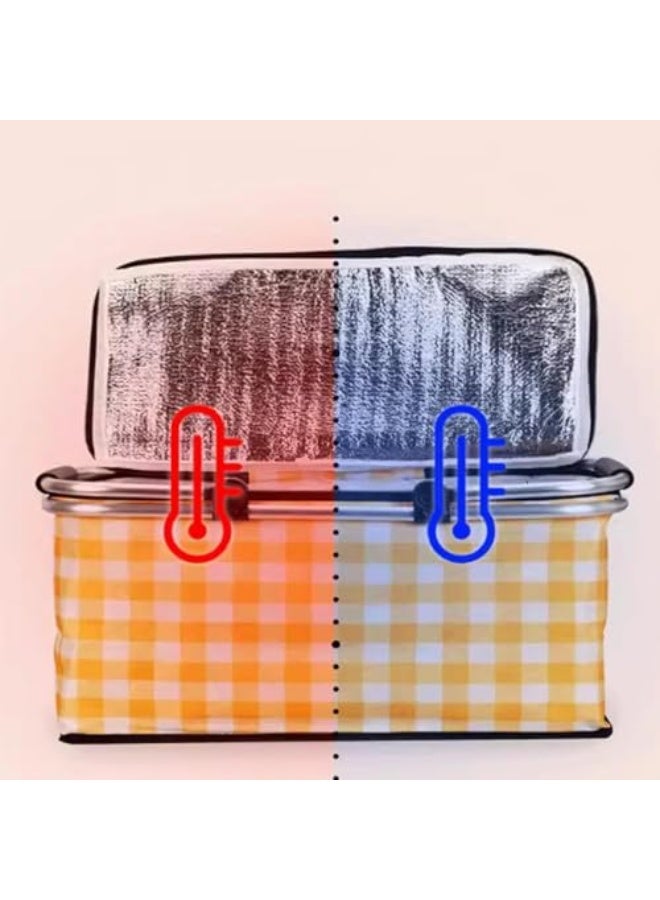 Generic 22-litre picnic basket, foldable portable cooler bag, grocery bag and shopping basket with aluminium handles for shopping, travelling and camping (red mesh)  - Image 5