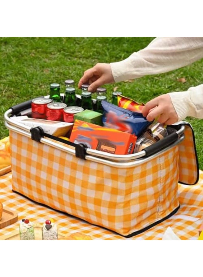 Generic 22-litre picnic basket, foldable portable cooler bag, grocery bag and shopping basket with aluminium handles for shopping, travelling and camping (red mesh)  - Image 4